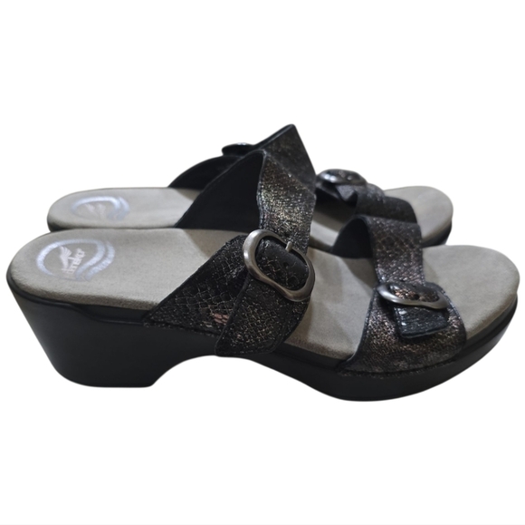 Dansko Sophie Black Glitter Leather Two Strap Platform Sandals 40 10-10.5 - Picture 7 of 13
